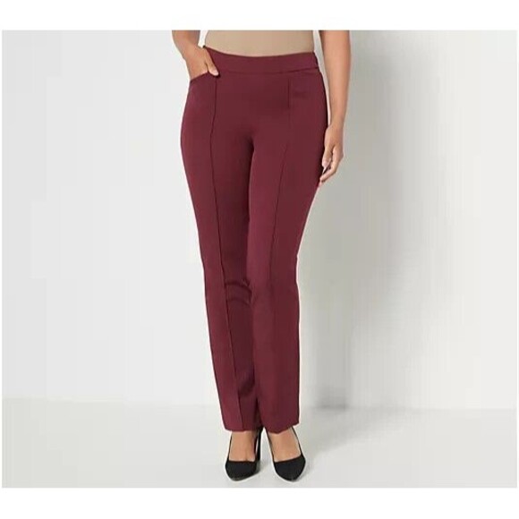 New Womens Isaac Mizrahi Live 10 T Tall 24/7 Straight Pant Spiced Wine Dark Red - Picture 1 of 9